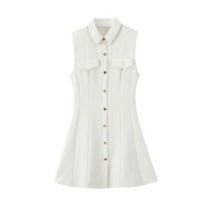Zara courthouse large button Cream white wedding Sleeveless Mini Dress